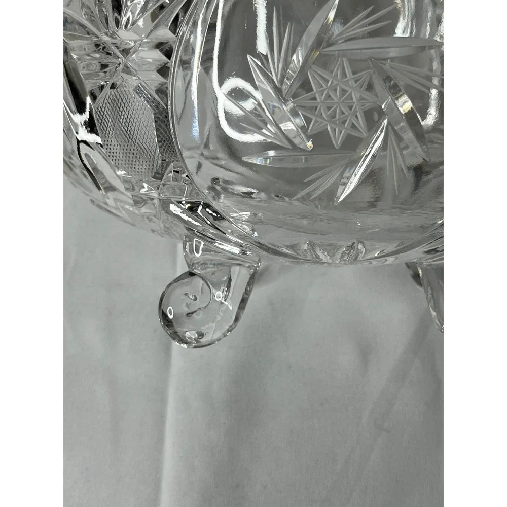 Vintage Tall Crystal Candy Dish‎ Footed w/ Lid Cut Glass Starburst Pattern Heavy